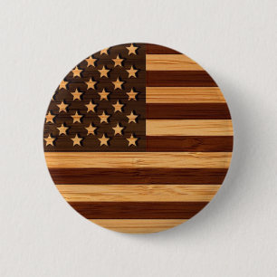 Bamboo Kijk & gegraveerd Amerikaanse vlag Ronde Button 5,7 Cm