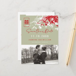 Bamboo laat dubbelgeluksfoto achter op de datum wa aankondigingskaart