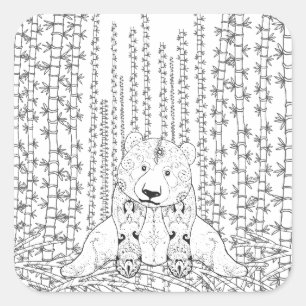 Bamboo Panda Doodle Vierkante Sticker