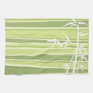 Bamboo Silhouette Striped Green Towels Theedoek