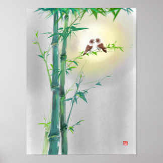 Bamboo Sparrow Couples Ink Art Print Poster
