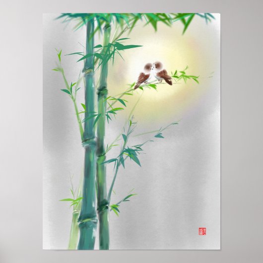 Bamboo Sparrow Couples Ink Art Print Poster (Voorkant)