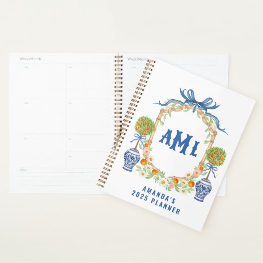 Bambou & Cimier Topiaire Orange | Monogramme à 3 l (Devant avec enveloppe)