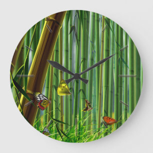 Bambou et papillon Art 1 Horloges murales Options
