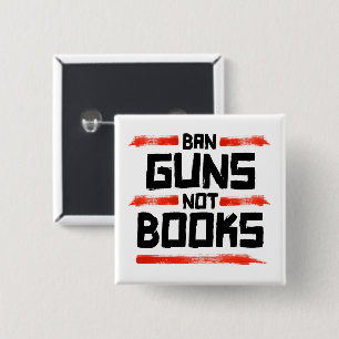 BAN PISTOLEN NIET BOEKEN VIERKANTE BUTTON 5,1 CM