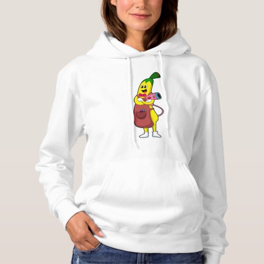 Banaan als hairdresser met luchtdroger hoodie (Voorkant)