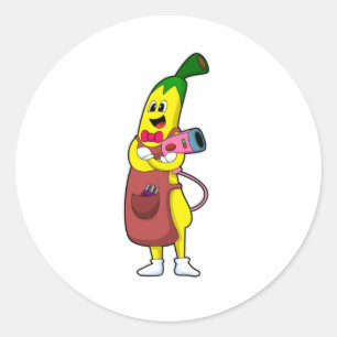 Banaan als hairdresser met luchtdroger ronde sticker