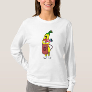 Banaan als hairdresser met luchtdroger t-shirt