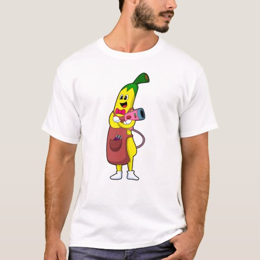 Banaan als hairdresser met luchtdroger t-shirt (Voorkant)