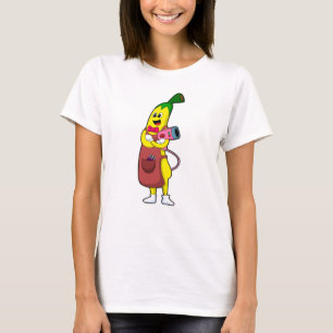 Banaan als hairdresser met luchtdroger t-shirt