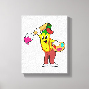 Banaan als schilder met penseel canvas afdruk