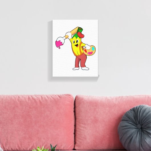Banaan als schilder met penseel canvas afdruk (Insitu (Woonkamer))