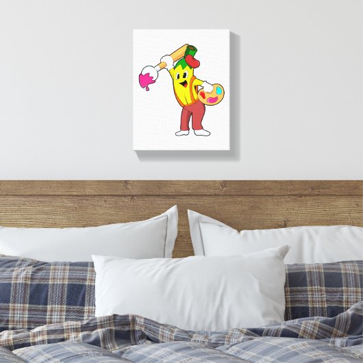 Banaan als schilder met penseel canvas afdruk (Insitu (Slaapkamer))