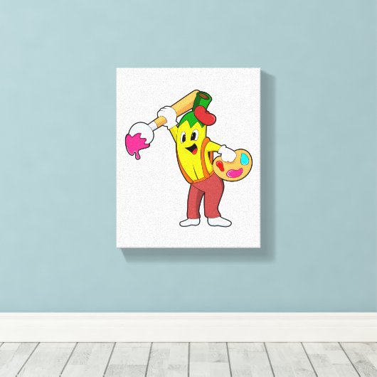 Banaan als schilder met penseel canvas afdruk (Insitu (Houten vloer))