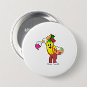 Banaan als schilder met penseel ronde button 7,6 cm (Voorkant /achterkant)