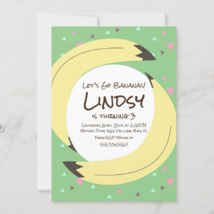 Banaan Confetti Roze Groen Verjaardagsfeest Uitnod Kaart