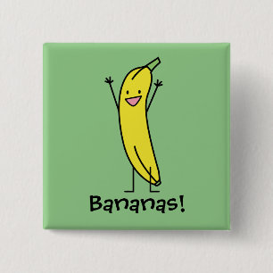 Banaan die blij is, feest en juichen vierkante button 5,1 cm