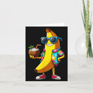 Banaan die een zonnebril draagt en kokosdrank drin kaart
