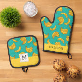 Banaan Fruit Fun Patroon Ovenwant & Pannenlap Set (Top down)