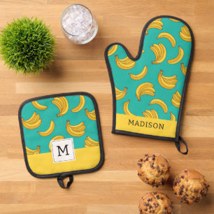 Banaan Fruit Fun Patroon Ovenwant & Pannenlap Set