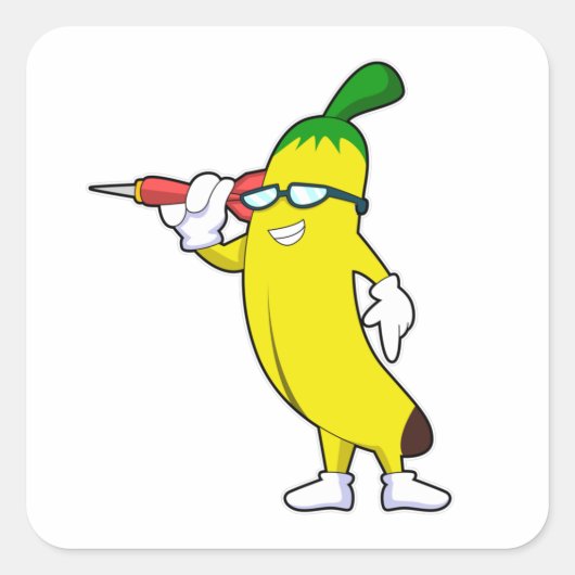 Banaan in Darts met Dart Vierkante Sticker (Voorkant)