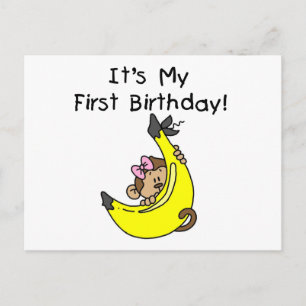 Banaan - Meisje Aap 1e Verjaardag Briefkaart