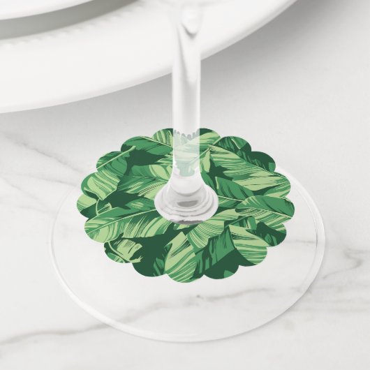 Banaanbladeren 2 wijnglaslabel (Dichtbij)