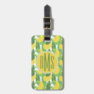 Banaanbladeren en fruitpatroon Monogram Bagagelabel