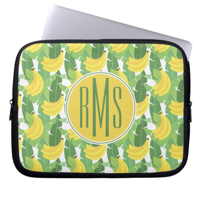 Banaanbladeren en fruitpatroon | Monogram Laptop Sleeve (Voorkant)