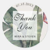 Banana Bladeren tropisch dank u bruiloft Ronde Sticker (Voorkant)