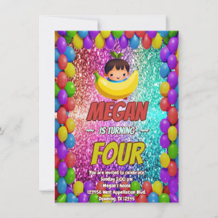 Banana cartoon verjaardagsuitnodiging voor kindere kaart