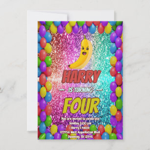 Banana cartoon verjaardagsuitnodiging voor kindere kaart