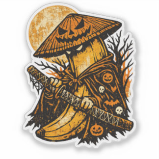 Banana Ronin Halloween Night — Spooky Warrior Retr Sticker