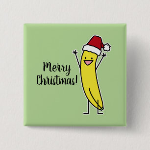 Banana Santa hat juichen kerstvakantie Vierkante Button 5,1 Cm
