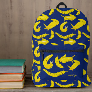 Banana Slugs Bright Geel, Royal Blue Pattered Bedrukte Rugzak