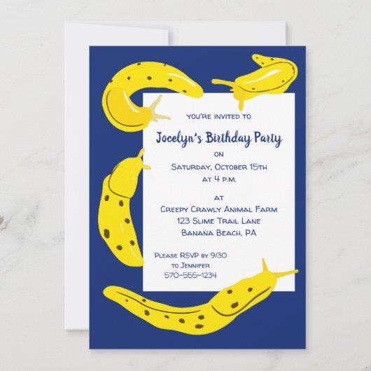 Banana Slugs Geel en Blauw Custom Verjaardagsfeest Kaart (Voorkant)