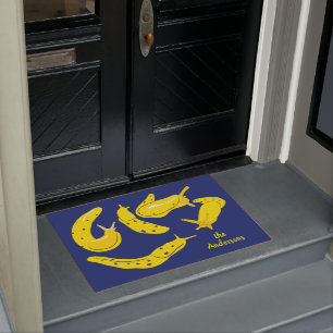 Banana Slugs Grafisch Geel en Blauw Gepersonalisee Deurmat