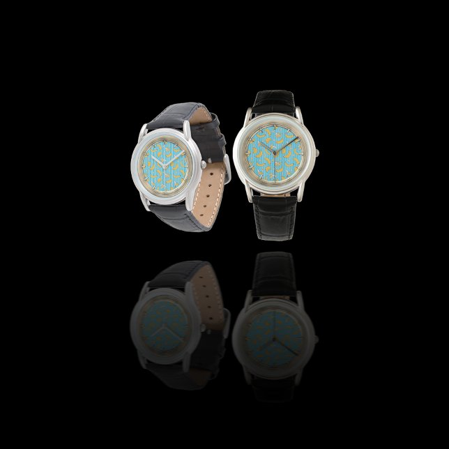 Banana Stripe Vector Pattern | Turquoise Blue Horloge (Creator heeft geüpload)