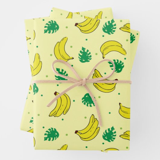 Banana Summer Yellow Tropical Fruits Pattern Inpakpapier Vel (In situ)