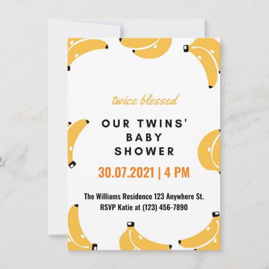 Banana twins baby shower invitation (Devant)