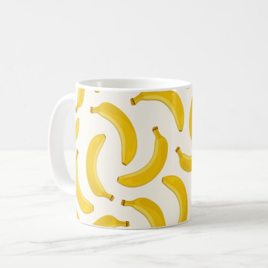 Bananas Tropical Fruit Print, geel en wit Koffiemok (Voorkant links)
