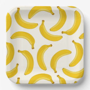 Bananas Tropical Fruit Print, geel en wit Papieren Bordje