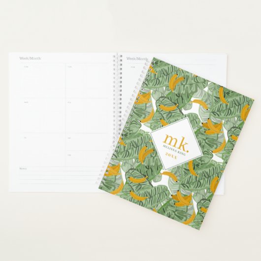 Banane tropicale moderne vert Motif Monogramme (Devant avec enveloppe)