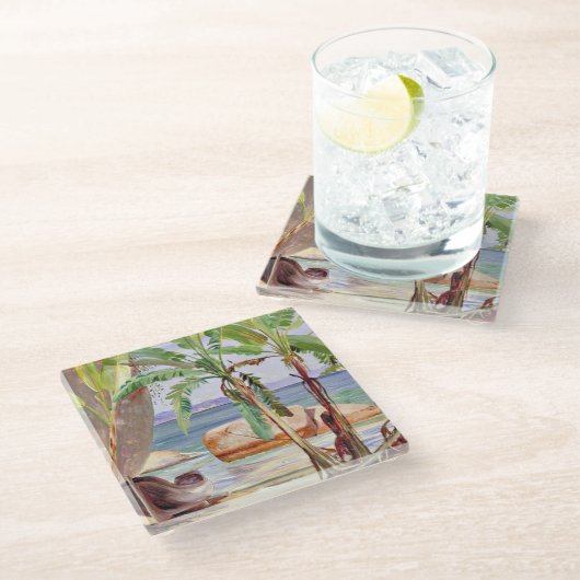 Bananen en stenen bij Paqueta, Brazilië, Glazen Onderzetter (Schuin)