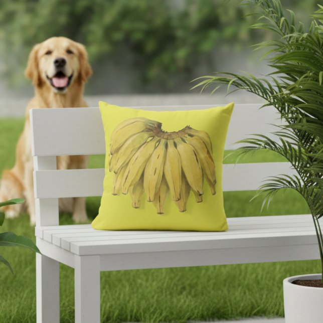 Bananen Geel Outdoor Kussen 16x16 (Yellow outdoor pillow - 16x16 - bananas! )