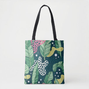 Bananenbladeren abstract, trendy kleuren draagtas
