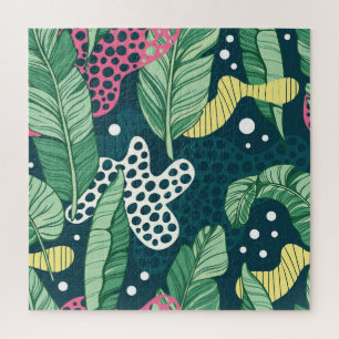 Bananenbladeren abstract, trendy kleuren legpuzzel