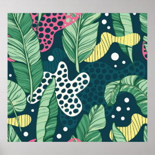Bananenbladeren abstract, trendy kleuren poster