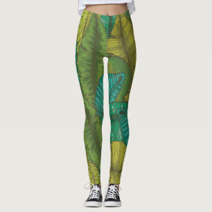 Bananenbladeren: met de hand getekend botanisch leggings