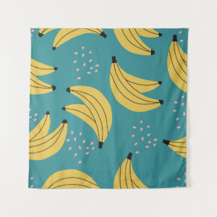  bananenpatroon, blauwe achtergrond. wandkleed